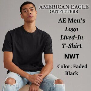 AMERICAN EAGLE OUTFITTERS - MENS Logo Lived-In T-Shirt - Faded Black